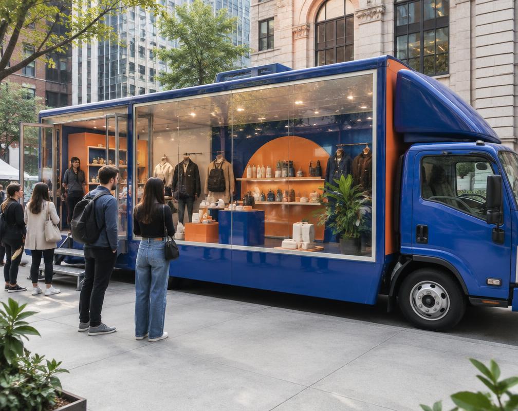 Experiential glass truck configured as a daytime mobile pop-up store
